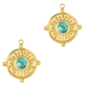 Bedels van Stainless steel Roestvrij staal (RVS) with natural stone Gold-turquoise blue