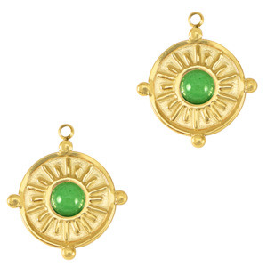 Bedels van Stainless steel Roestvrij staal (RVS) with natural stone Gold-fresh green