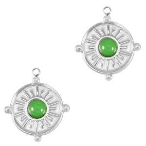 Bedels van Stainless steel Roestvrij staal (RVS) with natural stone Silver-fresh green