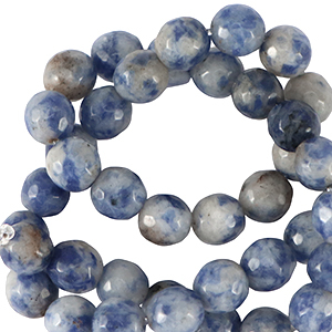 Kralen natuursteen sodaliet en microklien 4mm facet geslepen Dark blue-white