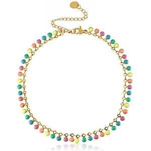 Enkelbandjes van Stainless steel Roestvrij staal (RVS) schakel enamel Goud-multicolour