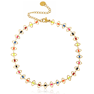 Enkelbandjes van Stainless steel Roestvrij staal (RVS) schakel enamel Goud-multicolour