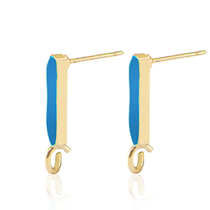 Metaal onderdelen DQ oorstekers bar Goud-petrol blue (nikkelvrij)