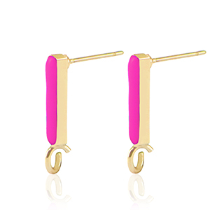 Metaal onderdelen DQ oorstekers bar Goud-neon fuchsia pink (nikkelvrij)