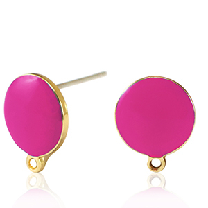 Metaal onderdelen DQ oorstekers Goud-neon fuchsia pink (nikkelvrij)