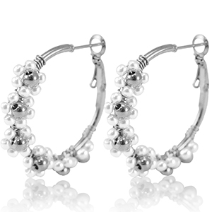 Oorbellen van Stainless steel Roestvrij staal (RVS) creolen bloem 35mm Silver-white