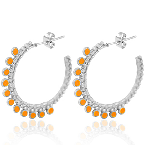 Oorbellen van Stainless steel Roestvrij staal (RVS) creolen 30mm Silver-orange