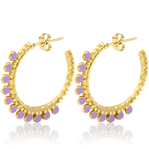 Oorbellen van Stainless steel Roestvrij staal (RVS) creolen 30mm Gold-purple