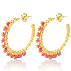 Oorbellen van Stainless steel Roestvrij staal (RVS) creolen 30mm Gold-magenta