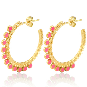 Oorbellen van Stainless steel Roestvrij staal (RVS) creolen 30mm Gold-bright pink