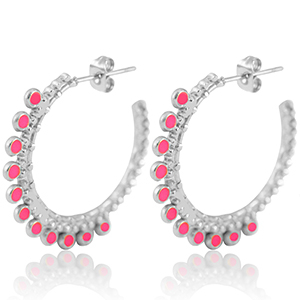 Oorbellen van Stainless steel Roestvrij staal (RVS) creolen 30mm Silver-bright pink