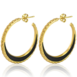 Oorbellen van Stainless steel Roestvrij staal (RVS) creolen 30mm Gold-black