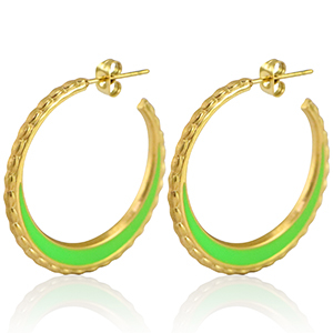 Oorbellen van Stainless steel Roestvrij staal (RVS) creolen 30mm Gold-neon green