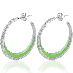 Oorbellen van Stainless steel Roestvrij staal (RVS) creolen 30mm Silver-neon green