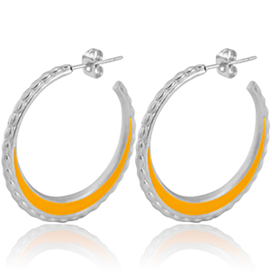 Oorbellen van Stainless steel Roestvrij staal (RVS) creolen 30mm Silver-orange