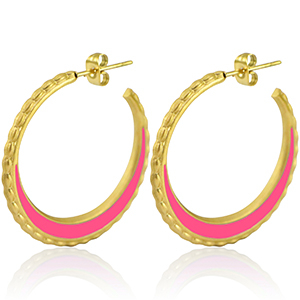 Oorbellen van Stainless steel Roestvrij staal (RVS) creolen 30mm Gold-magenta