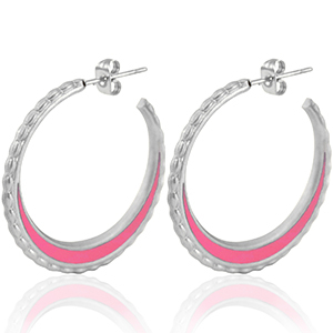 Oorbellen van Stainless steel Roestvrij staal (RVS) creolen 30mm Silver-bright pink