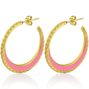 Oorbellen van Stainless steel Roestvrij staal (RVS) creolen 30mm Gold-pink