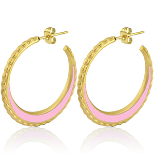 Oorbellen van Stainless steel Roestvrij staal (RVS) creolen 30mm Gold-light pink