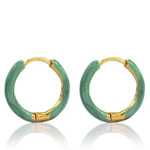 Oorbellen van Stainless steel Roestvrij staal (RVS) creolen enamel 17mm Persian green-gold