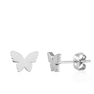 Oorbellen van Stainless steel Roestvrij staal (RVS) butterfly Silver