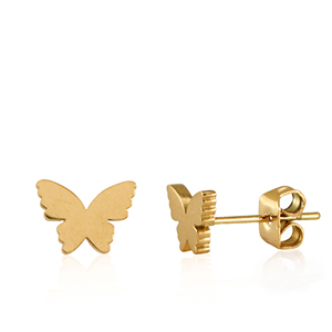 Oorbellen van Stainless steel Roestvrij staal (RVS) butterfly Gold