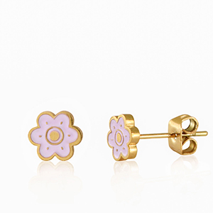 Oorbellen van Stainless steel Roestvrij staal (RVS) flower Lilac-gold