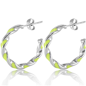 Oorbellen van Stainless steel Roestvrij staal (RVS) Neon lime green-silver