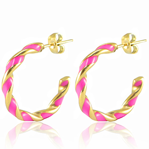 Oorbellen van Stainless steel Roestvrij staal (RVS) Neon pink-gold