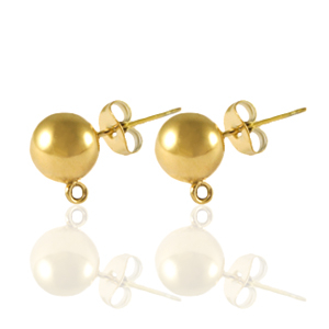 Oorbellen / oorstekers van Stainless steel Roestvrij staal (RVS) met oogje 6mm Goud