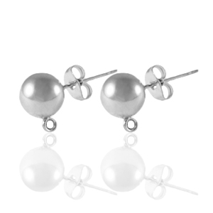 Oorbellen / oorstekers van Stainless steel Roestvrij staal (RVS) met oogje 6mm Zilver