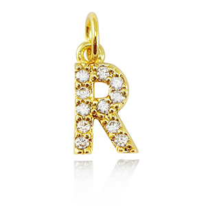 TQ metaal brass bedels initial R Gold