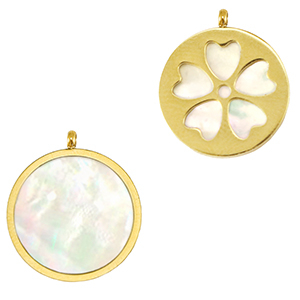 Bedels van Stainless steel Roestvrij staal (RVS) shell flower Gold-white (natuurlijke kleur)