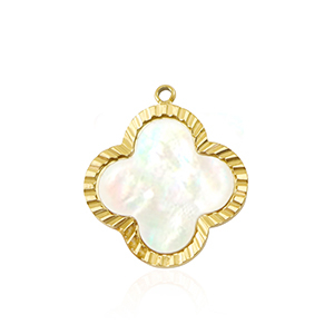 Bedels van Stainless steel Roestvrij staal (RVS) shell clover Gold-white (natuurlijke kleur)