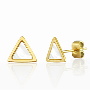Oorbellen / oorstekers van Stainless steel Roestvrij staal (RVS) triangle Goud-parelwit