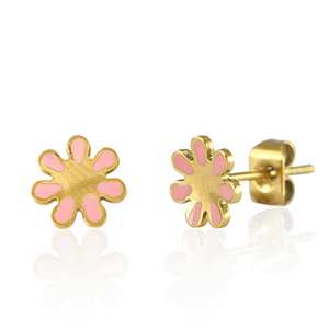 Oorbellen / oorstekers van Stainless steel Roestvrij staal (RVS) flower Goud-roze