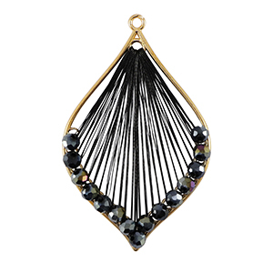 Gehaakte hangers met macram&eacute; draad en facetkraaltjes druppel Gold-metallic black