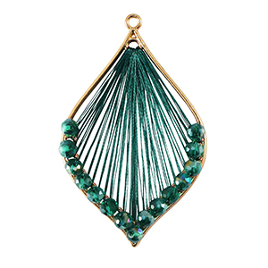 Gehaakte hangers met macram&eacute; draad en facetkraaltjes druppel Gold-metallic dark green