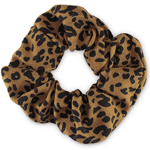 Scrunchie haarelastiek leopard print Tan brown-black