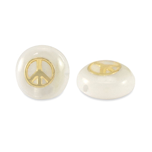 Glas kralen rondellen shell look peace White-gold