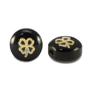 Glas kralen rondellen clover Black-gold
