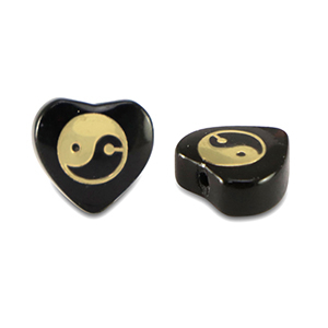 Glas kralen heart Yin & Yang Black-gold