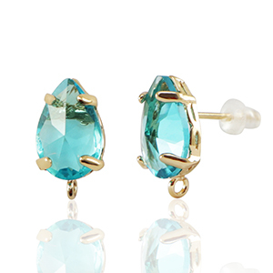 Crystal Glass oorbellen / oorstekers met oogje drop Blue-gold