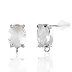 Crystal Glass oorbellen / oorstekers met oogje oval Crystal-silver