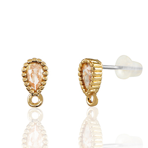Crystal Glass oorbellen / oorstekers met oogje drop Peach-gold