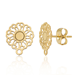 Benodigdheden van Stainless steel Roestvrij staal (RVS) oorbellen / oorsteker 14mm flower met oogje Gold