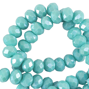 Facet kralen top quality disc 3x2mm Light teal blue-pearl shine coating