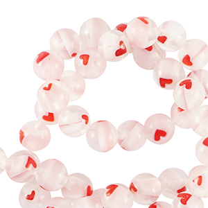 Millefiori glaskralen heart 6mm Transparent-red