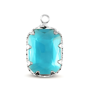 Hanger van Crystal Glass rectangle Aquamarine blue-silver