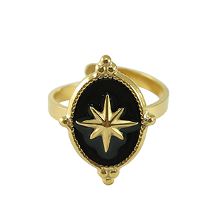 Ringen van Stainless steel Roestvrij staal (RVS) star Gold-black